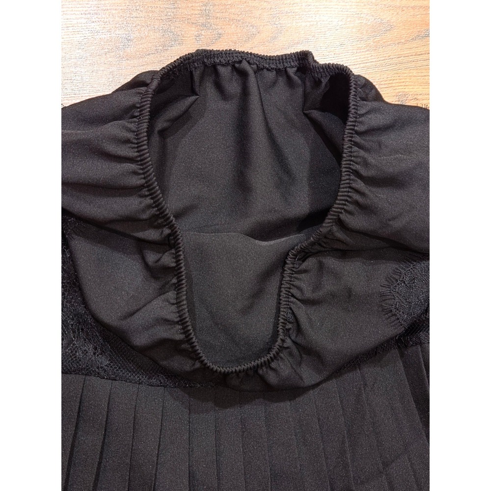 Black Lace Pleated Mini Skirt Elastic Waist Layer Trim Gothic Coquette Slip Dark - Picture 4 of 5
